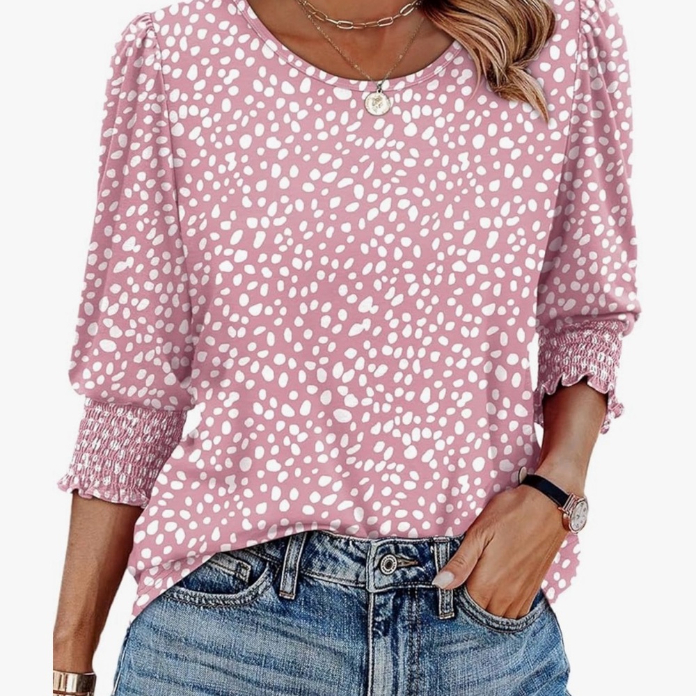 Pink and White Relaxed Blouse with Heart Print